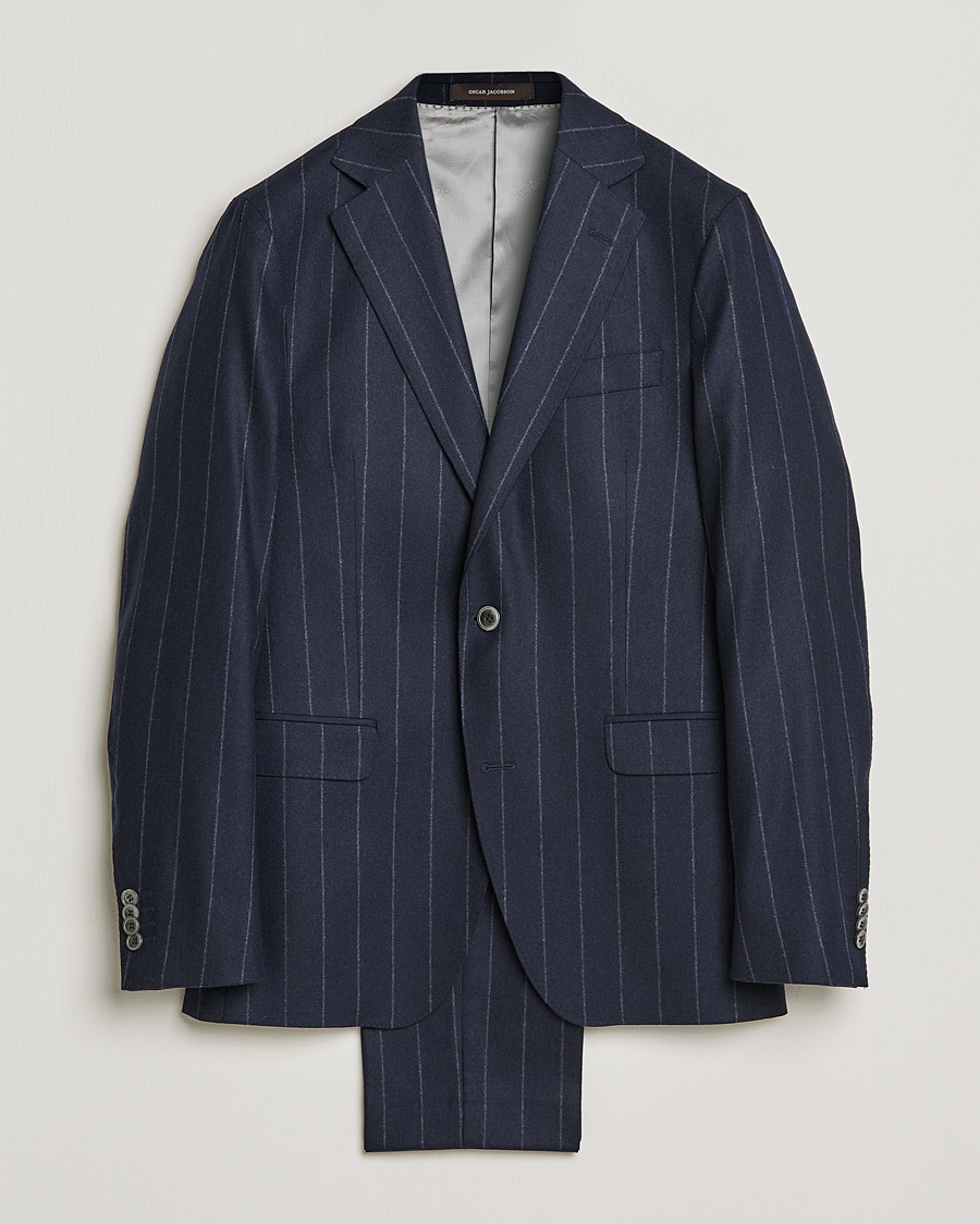 Homme | Costumes | Oscar Jacobson | Ego Pinstripe Wool Flannel Suit Navy