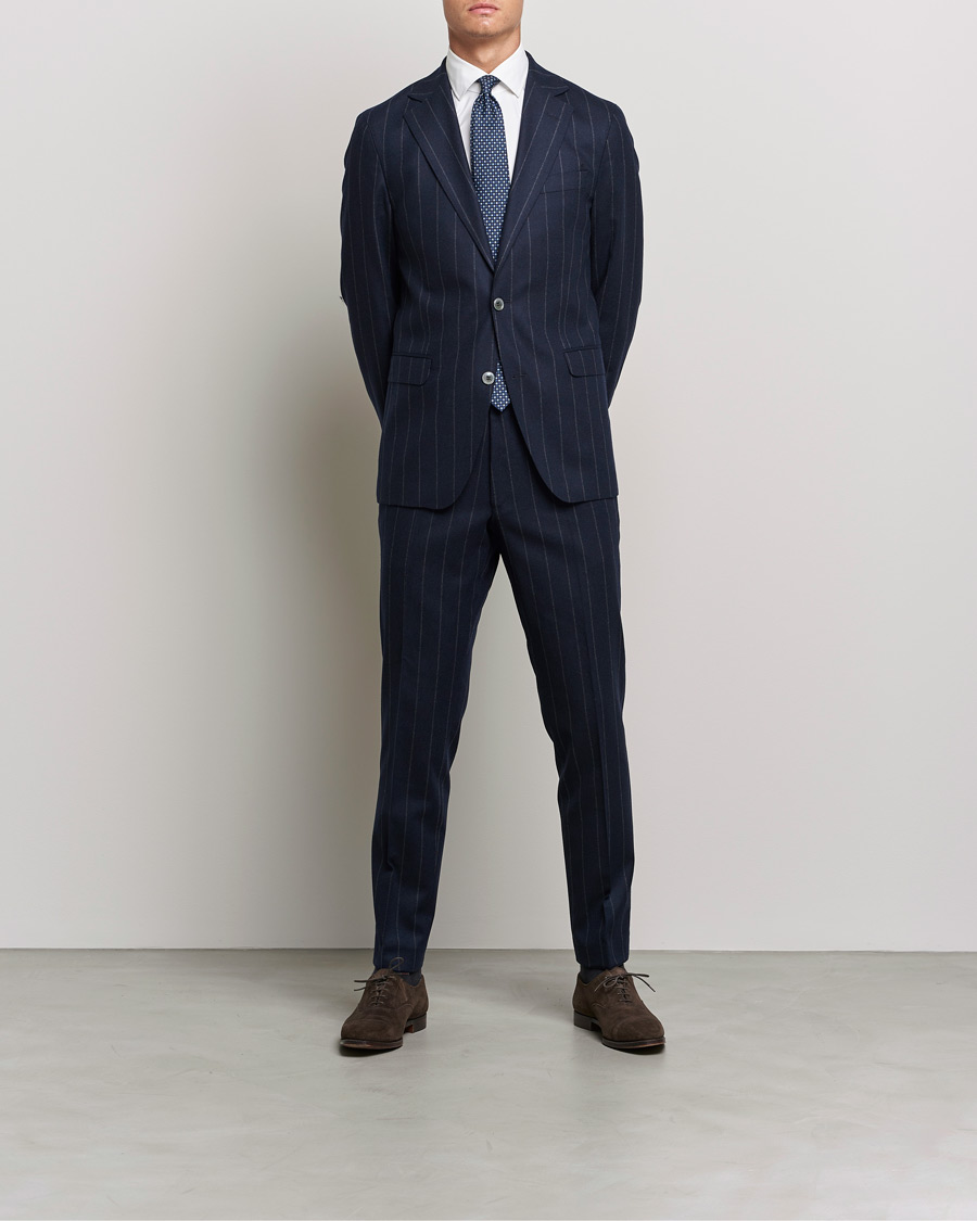 Homme | Costumes | Oscar Jacobson | Ego Pinstripe Wool Flannel Suit Navy
