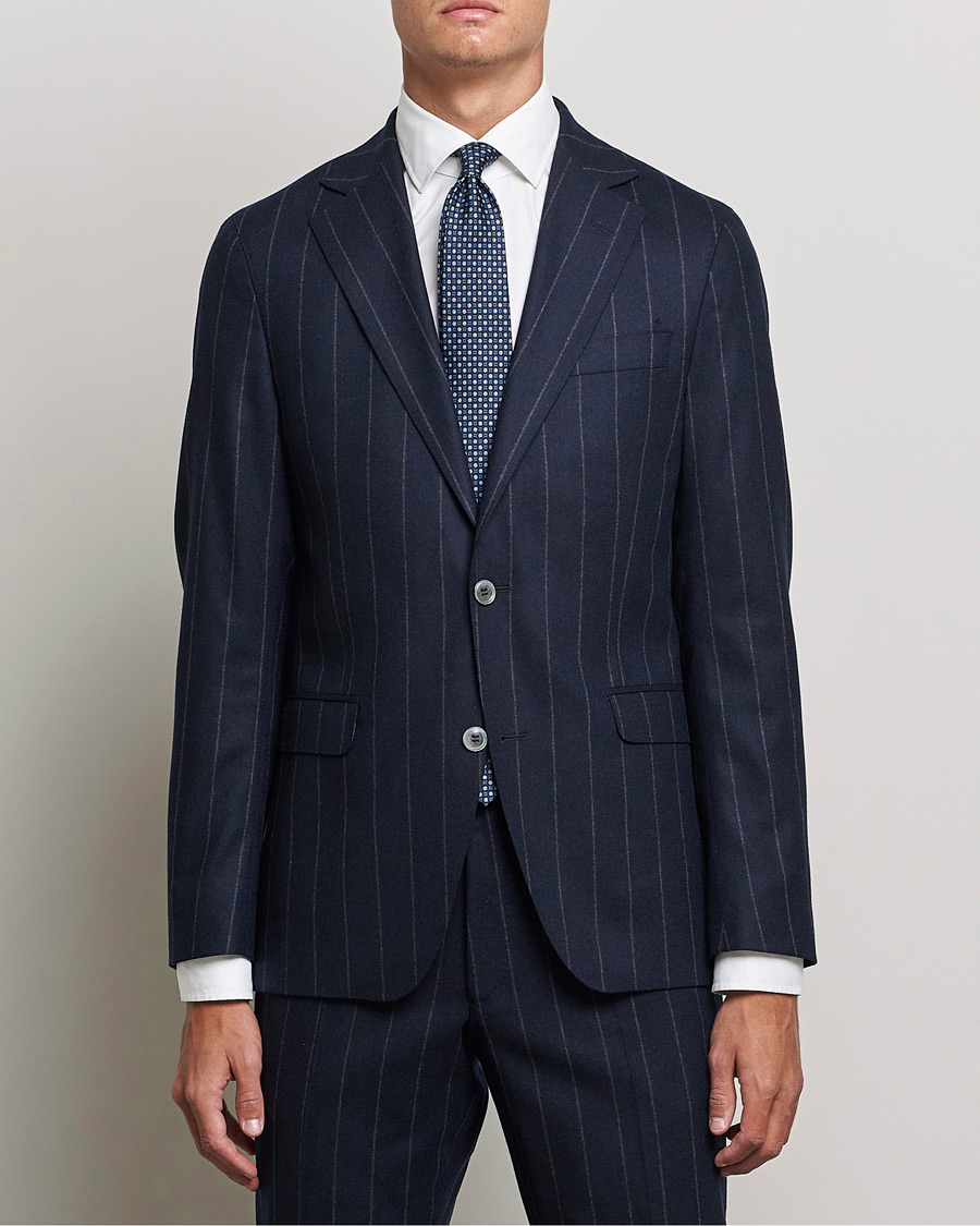 Homme | Costumes | Oscar Jacobson | Ego Pinstripe Wool Flannel Suit Navy