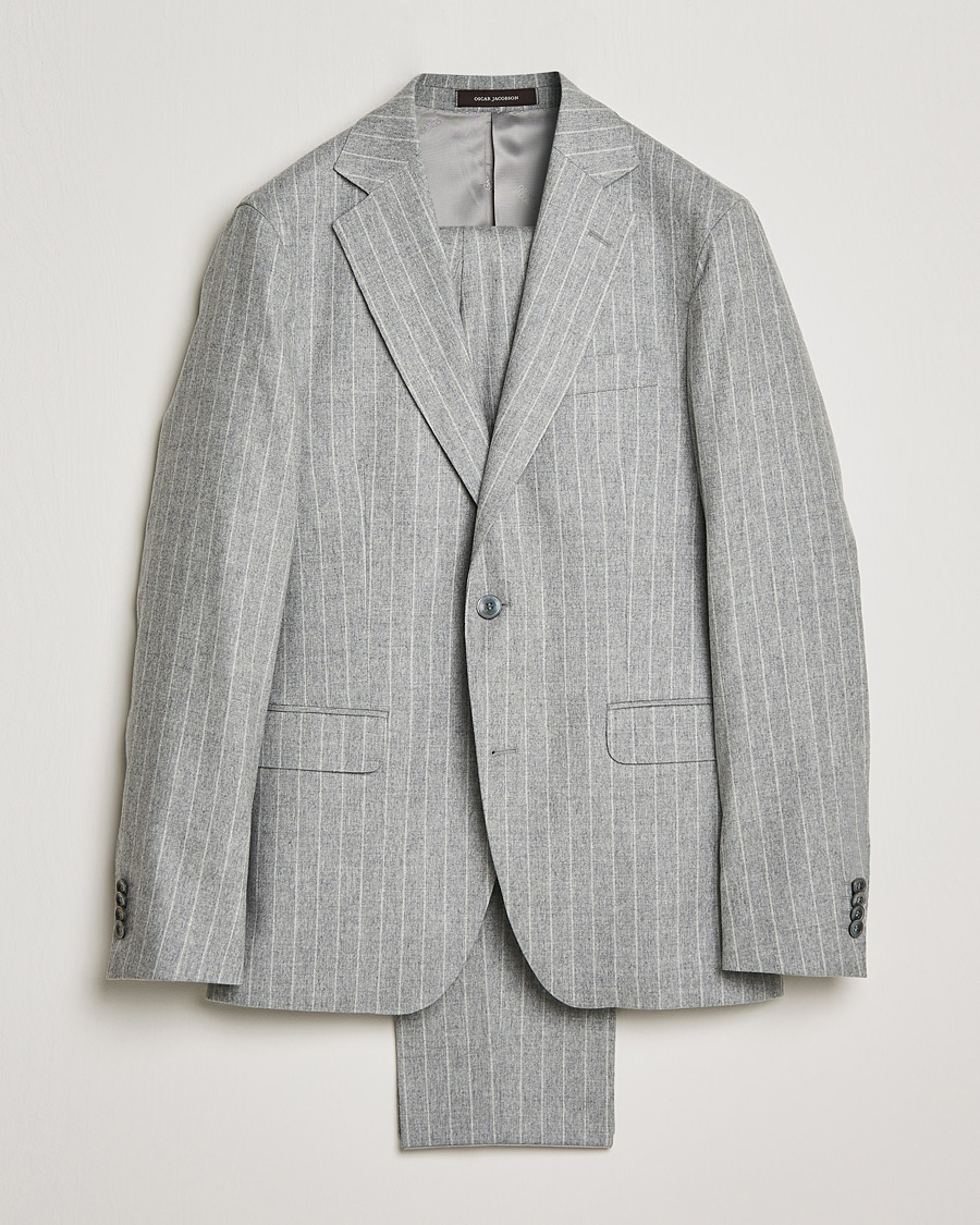 Homme | Costumes | Oscar Jacobson | Ego Pinstripe Wool Flannel Suit Grey Melange