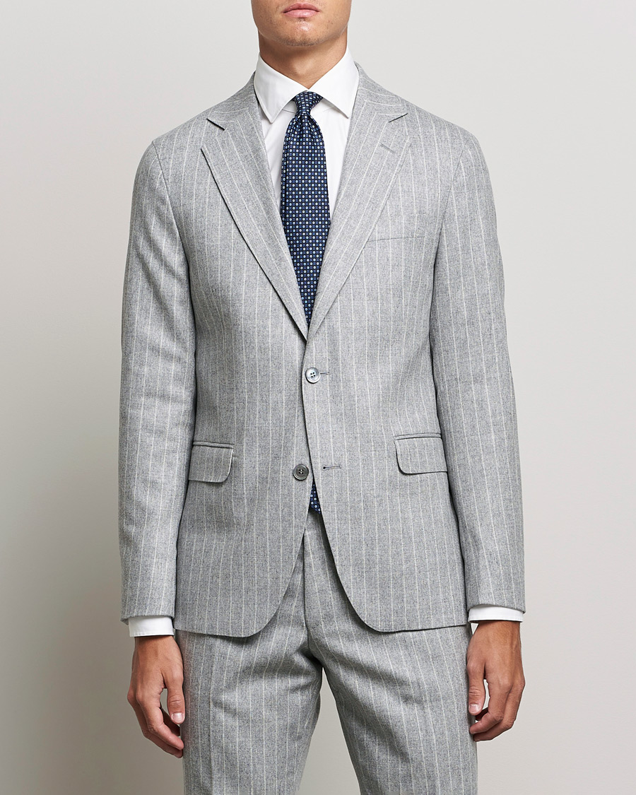 Homme | Costumes | Oscar Jacobson | Ego Pinstripe Wool Flannel Suit Grey Melange