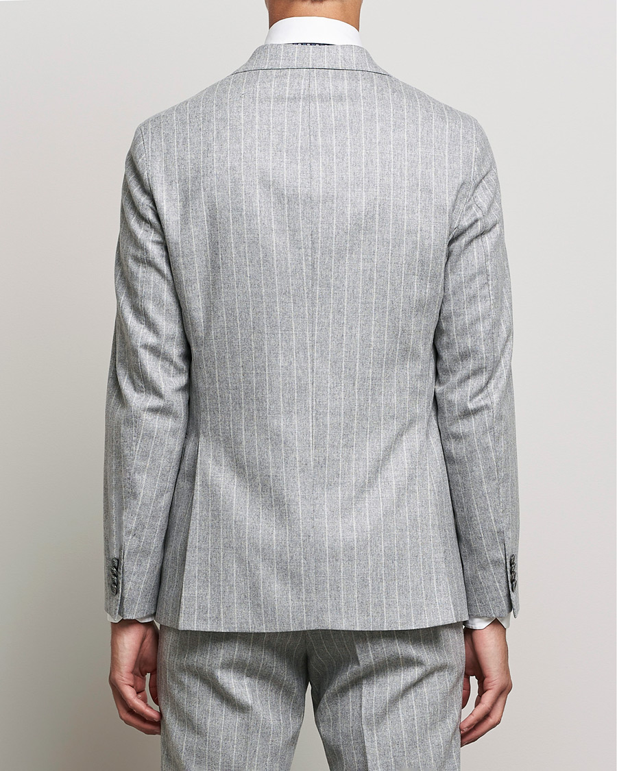 Homme | Costumes | Oscar Jacobson | Ego Pinstripe Wool Flannel Suit Grey Melange