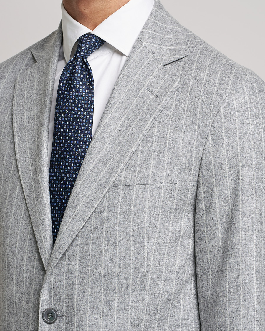 Homme | Costumes | Oscar Jacobson | Ego Pinstripe Wool Flannel Suit Grey Melange