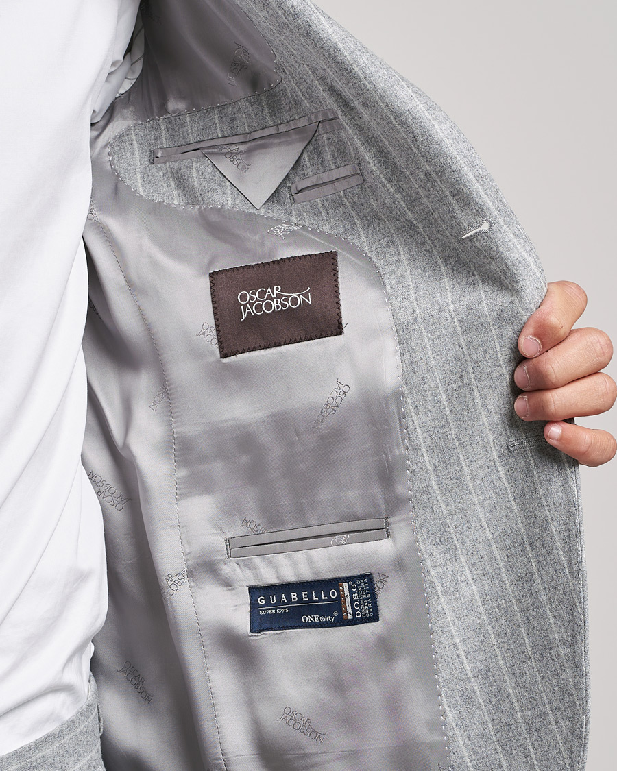 Homme | Costumes | Oscar Jacobson | Ego Pinstripe Wool Flannel Suit Grey Melange
