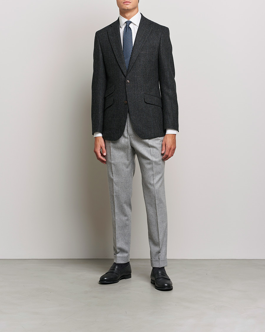 Homme | Pantalons | Oscar Jacobson | Gurkha Flannel Trousers Light Grey
