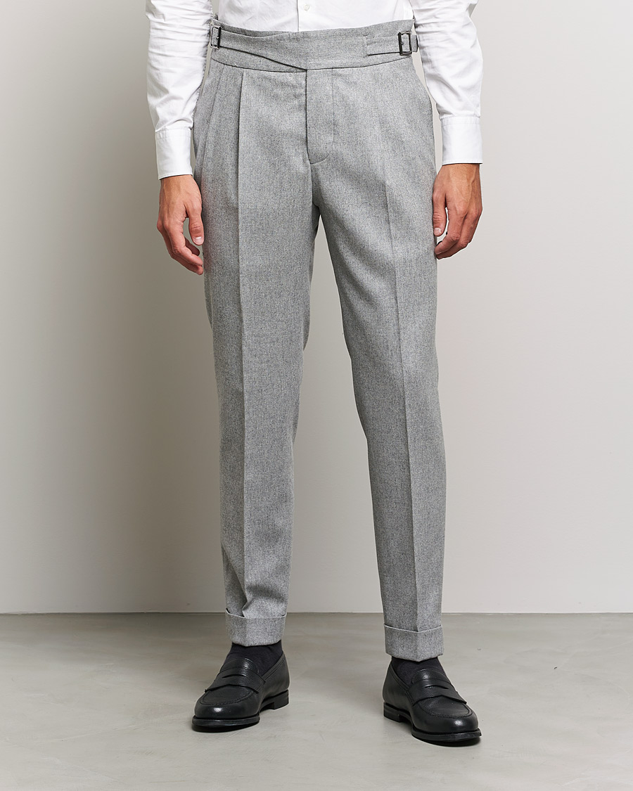 Homme | Pantalons | Oscar Jacobson | Gurkha Flannel Trousers Light Grey