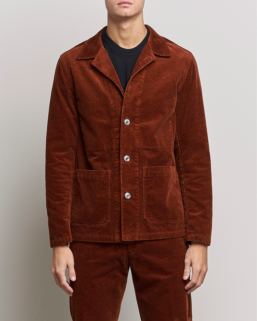 Homme | Chemises | Oscar Jacobson | Hampus Corduroy Shirt Jacket Orange
