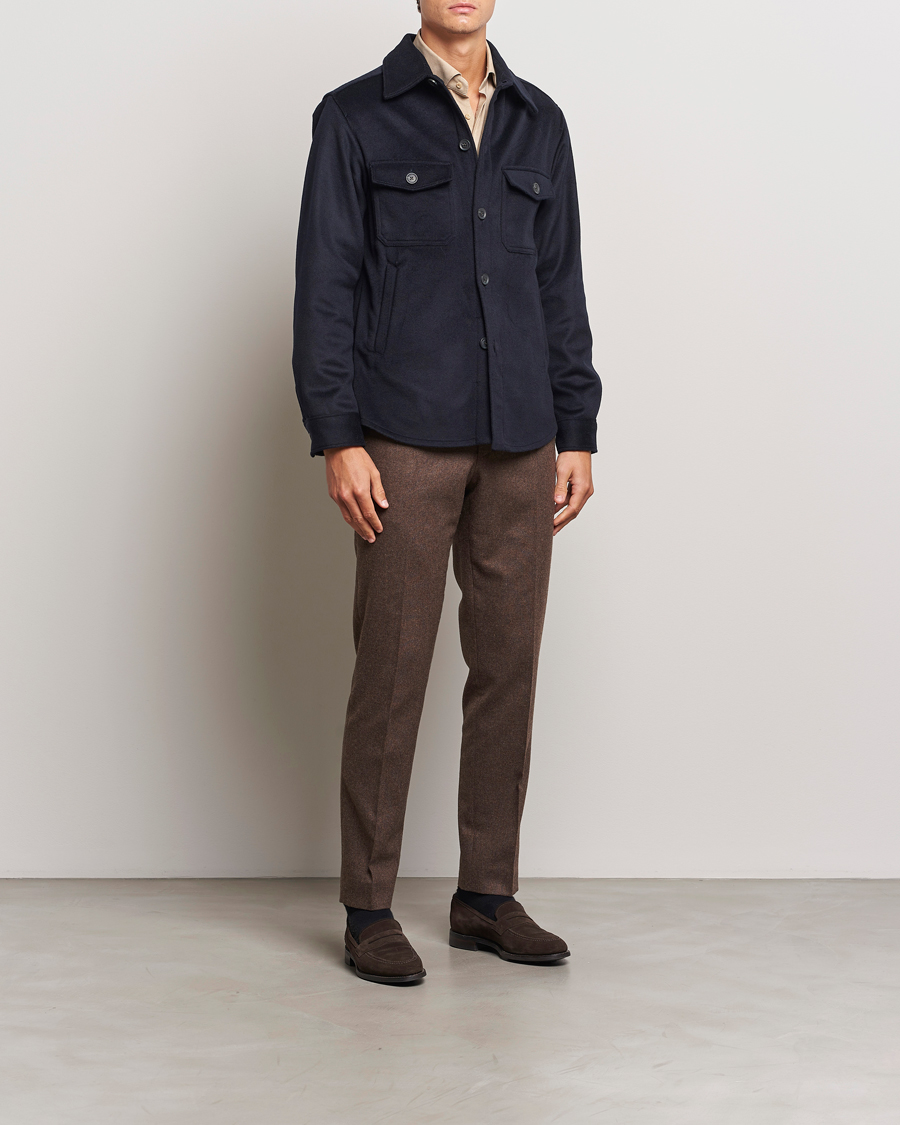 Homme | Chemises | Oscar Jacobson | Maverick Wool/Cashmere Shirt Jacket Navy