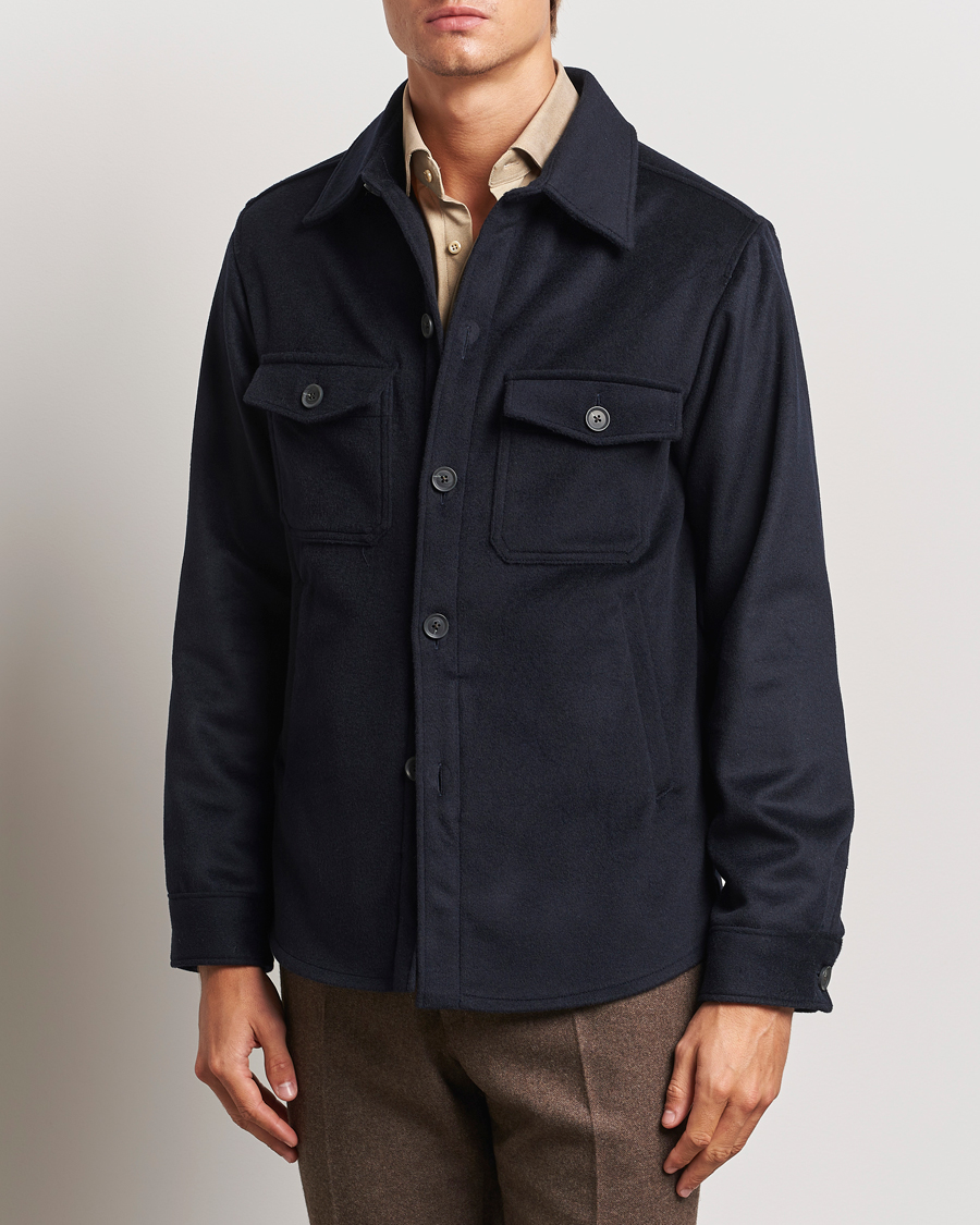 Homme | Chemises | Oscar Jacobson | Maverick Wool/Cashmere Shirt Jacket Navy