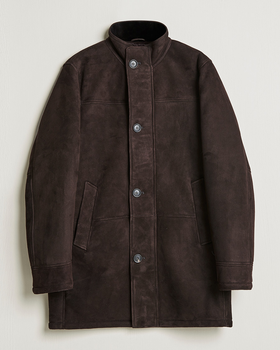 Homme | Manteaux Et Vestes | Oscar Jacobson | Carling Sherling Suede Coat Dark Brown