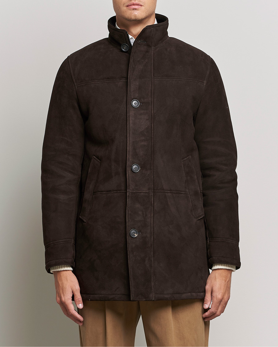 Homme | Manteaux Et Vestes | Oscar Jacobson | Carling Sherling Suede Coat Dark Brown