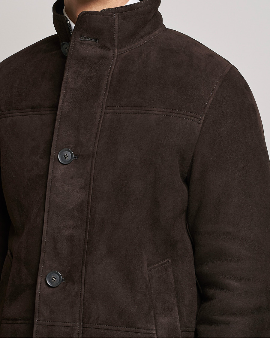 Homme | Manteaux Et Vestes | Oscar Jacobson | Carling Sherling Suede Coat Dark Brown
