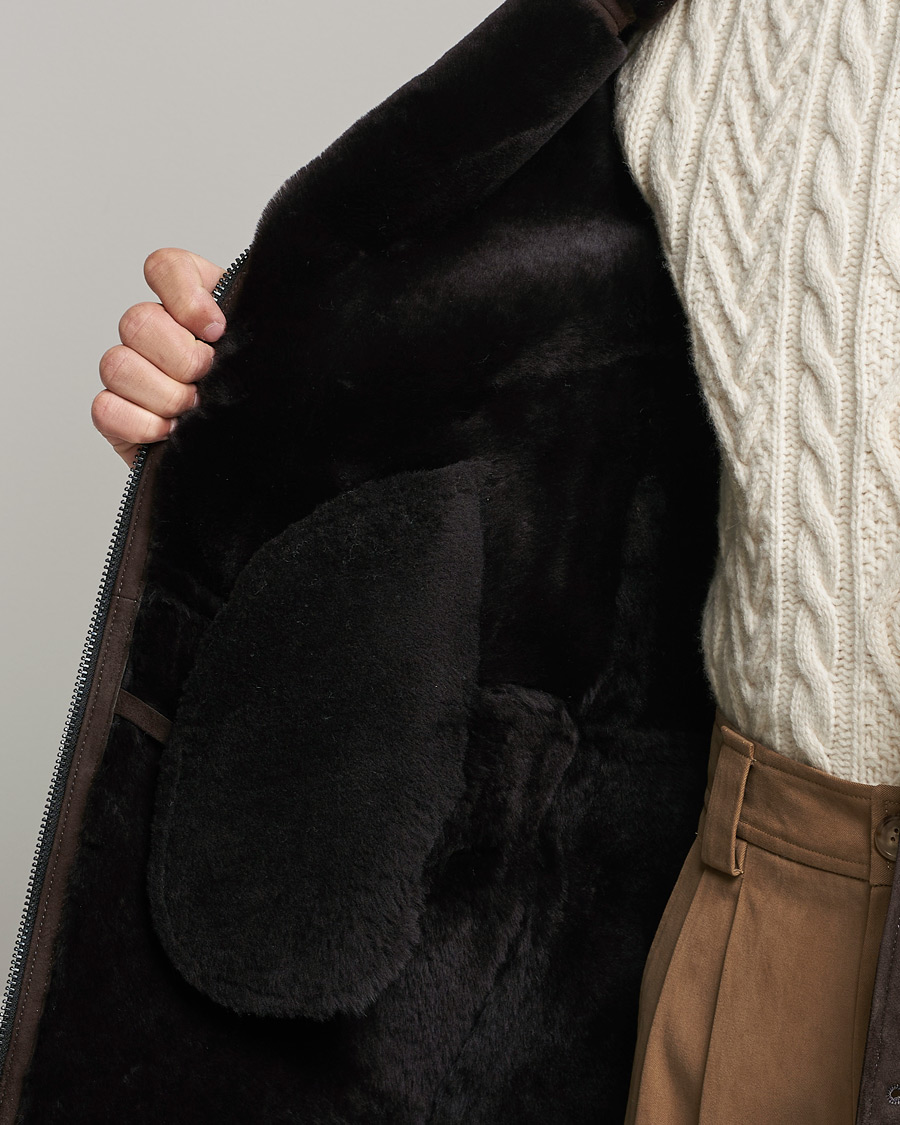 Homme | Manteaux Et Vestes | Oscar Jacobson | Carling Sherling Suede Coat Dark Brown