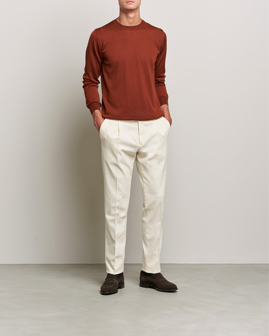 Homme | Pulls Et Tricots | Oscar Jacobson | Custer Extra Fine Merino Crew Neck Rust