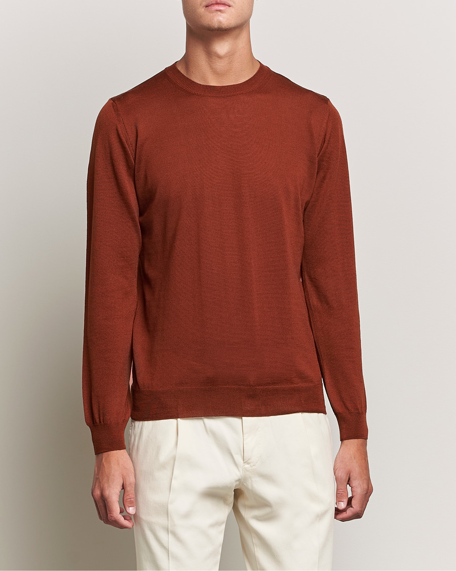 Homme | Pulls Et Tricots | Oscar Jacobson | Custer Extra Fine Merino Crew Neck Rust