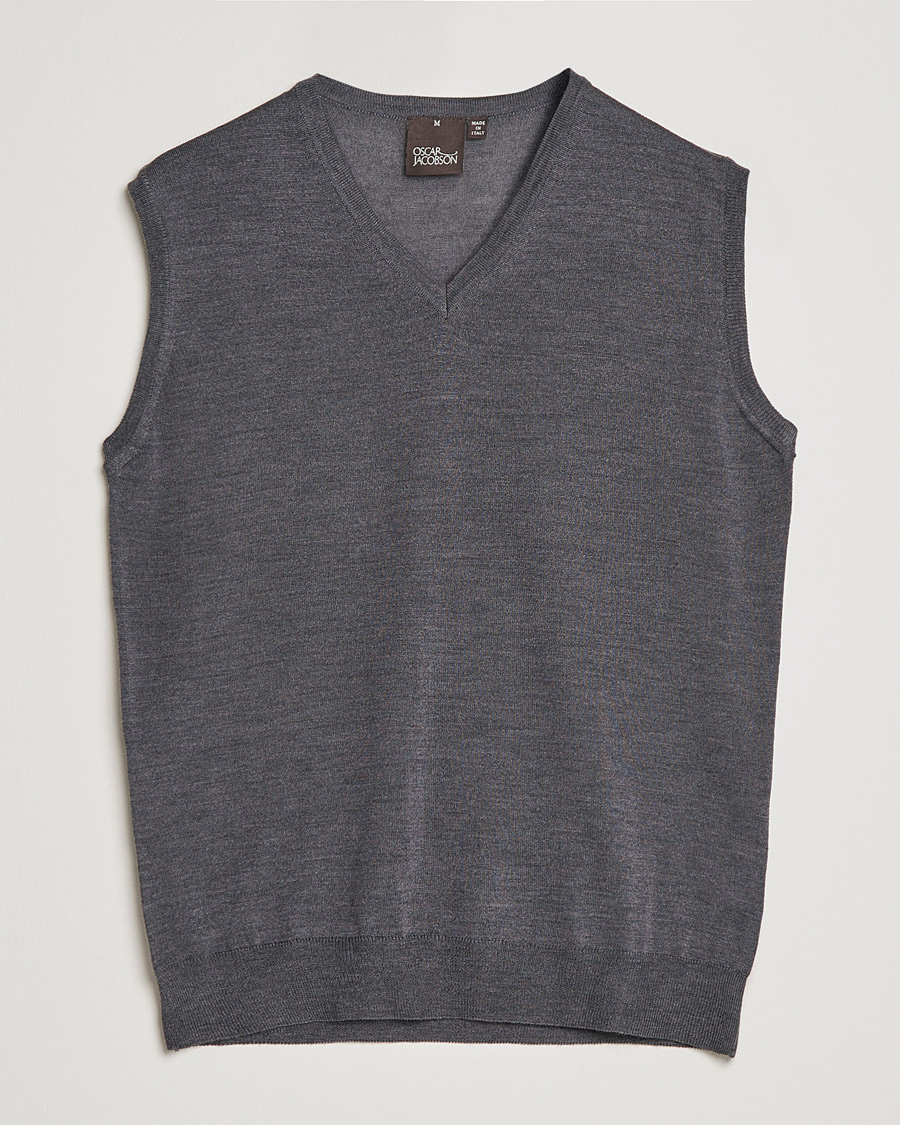 Homme | Pulls Et Tricots | Oscar Jacobson | Roger Extrafine Merino Vest Grey