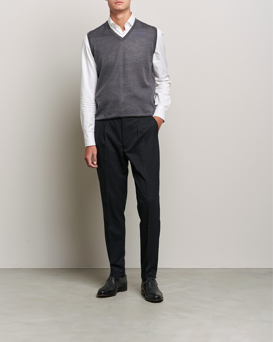 Homme | Pulls Et Tricots | Oscar Jacobson | Roger Extrafine Merino Vest Grey