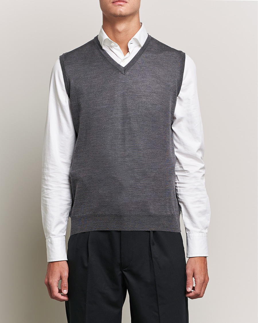 Homme | Pulls Et Tricots | Oscar Jacobson | Roger Extrafine Merino Vest Grey