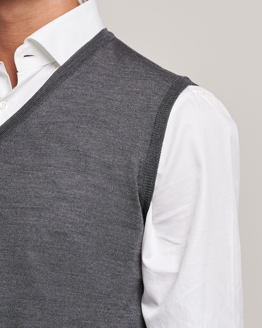 Homme | Pulls Et Tricots | Oscar Jacobson | Roger Extrafine Merino Vest Grey