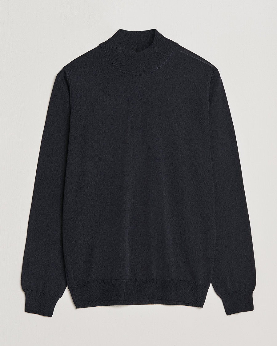 Homme | Pulls Et Tricots | Oscar Jacobson | Hilton Extrafine Merino Mock Neck Navy
