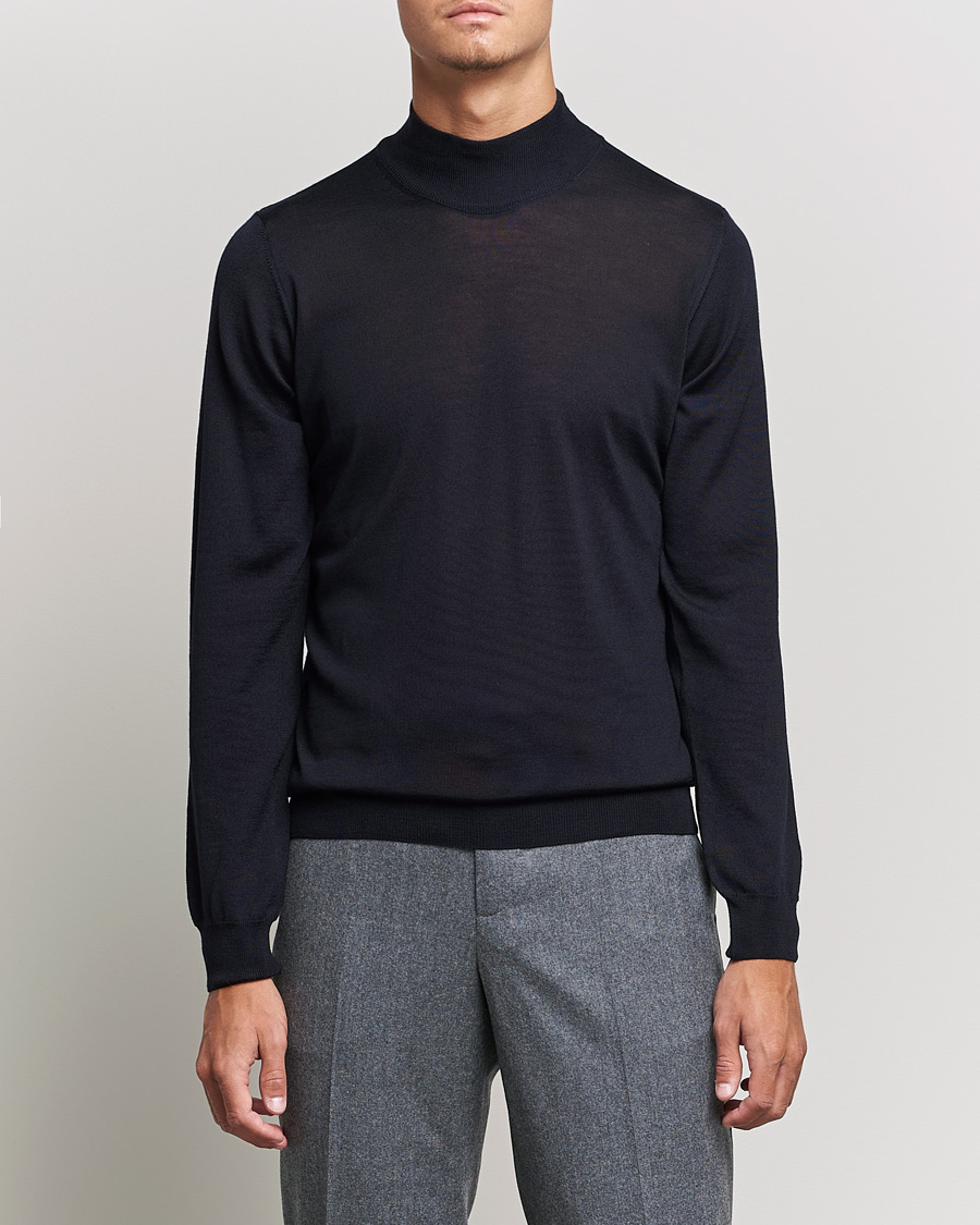 Homme | Pulls Et Tricots | Oscar Jacobson | Hilton Extrafine Merino Mock Neck Navy
