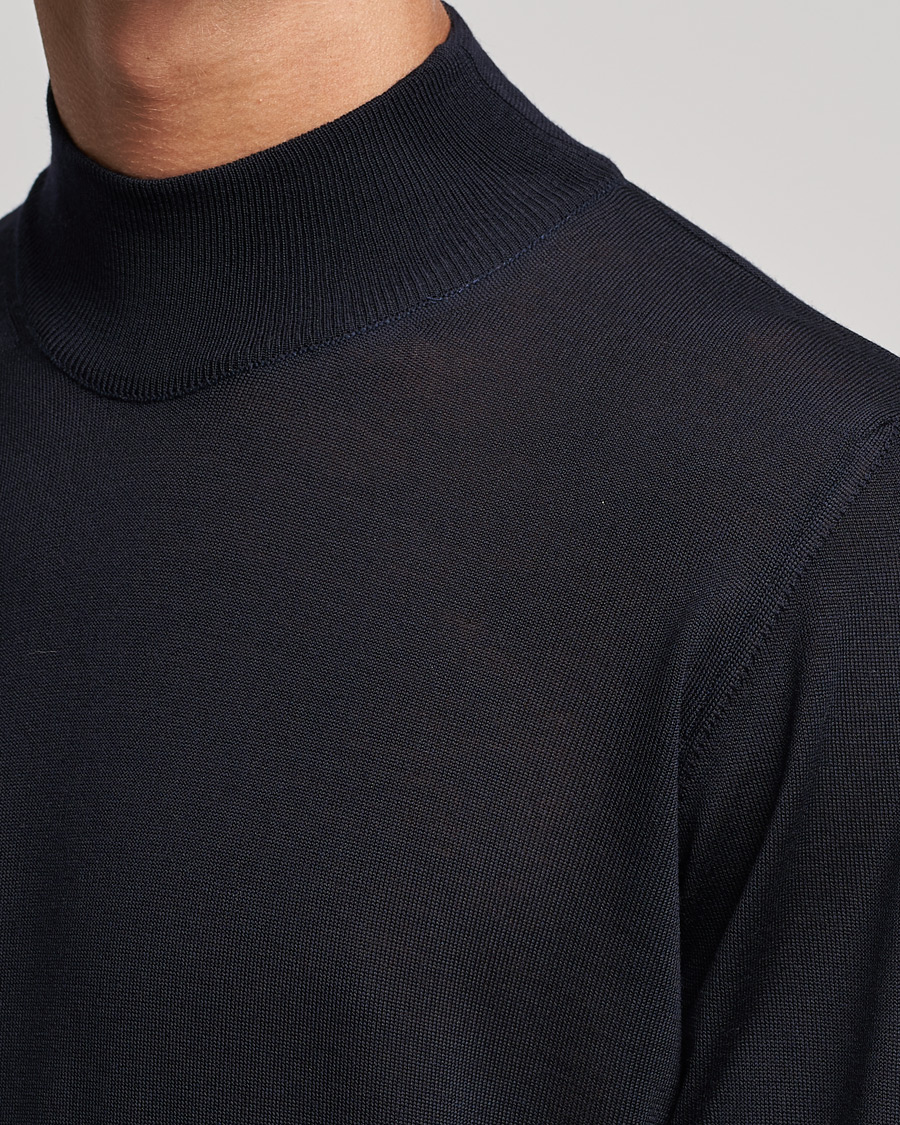Homme | Pulls Et Tricots | Oscar Jacobson | Hilton Extrafine Merino Mock Neck Navy