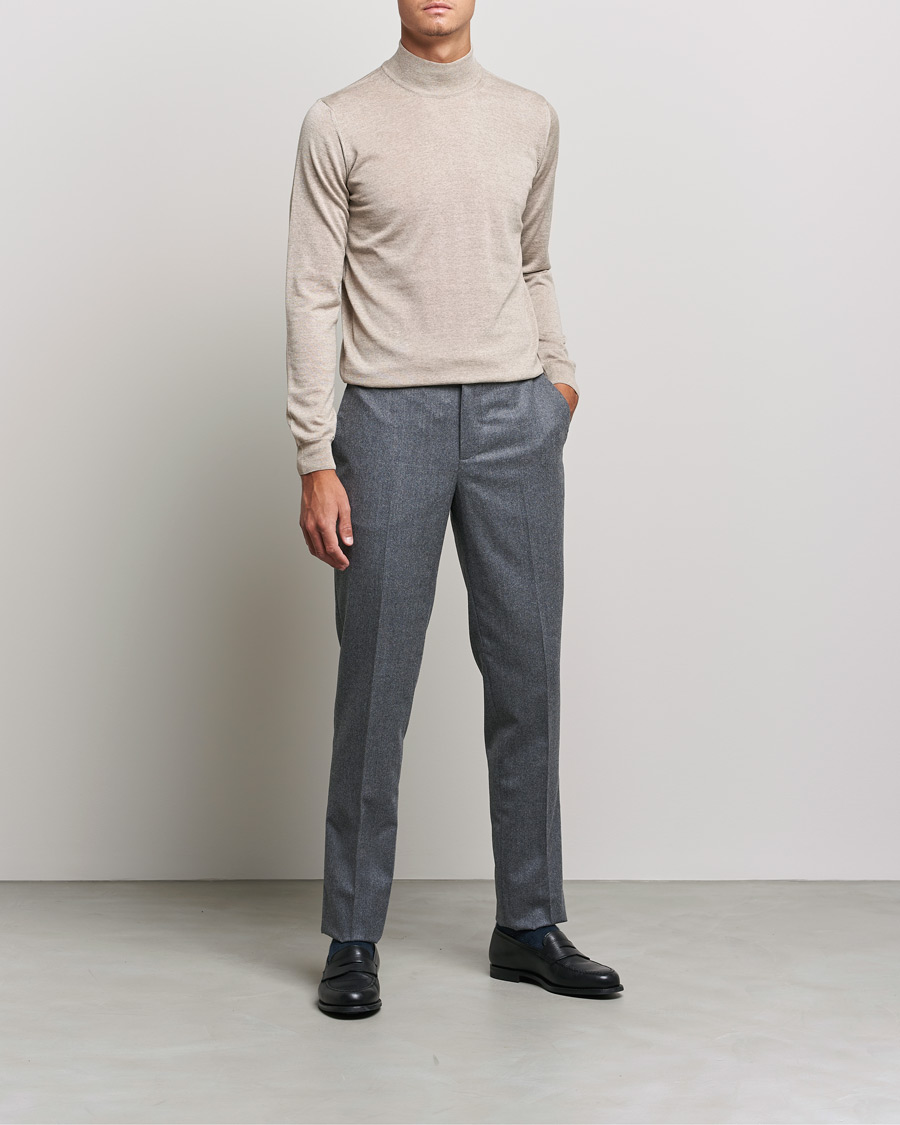 Homme | Pulls Et Tricots | Oscar Jacobson | Hilton Extrafine Merino Mock Neck Beige
