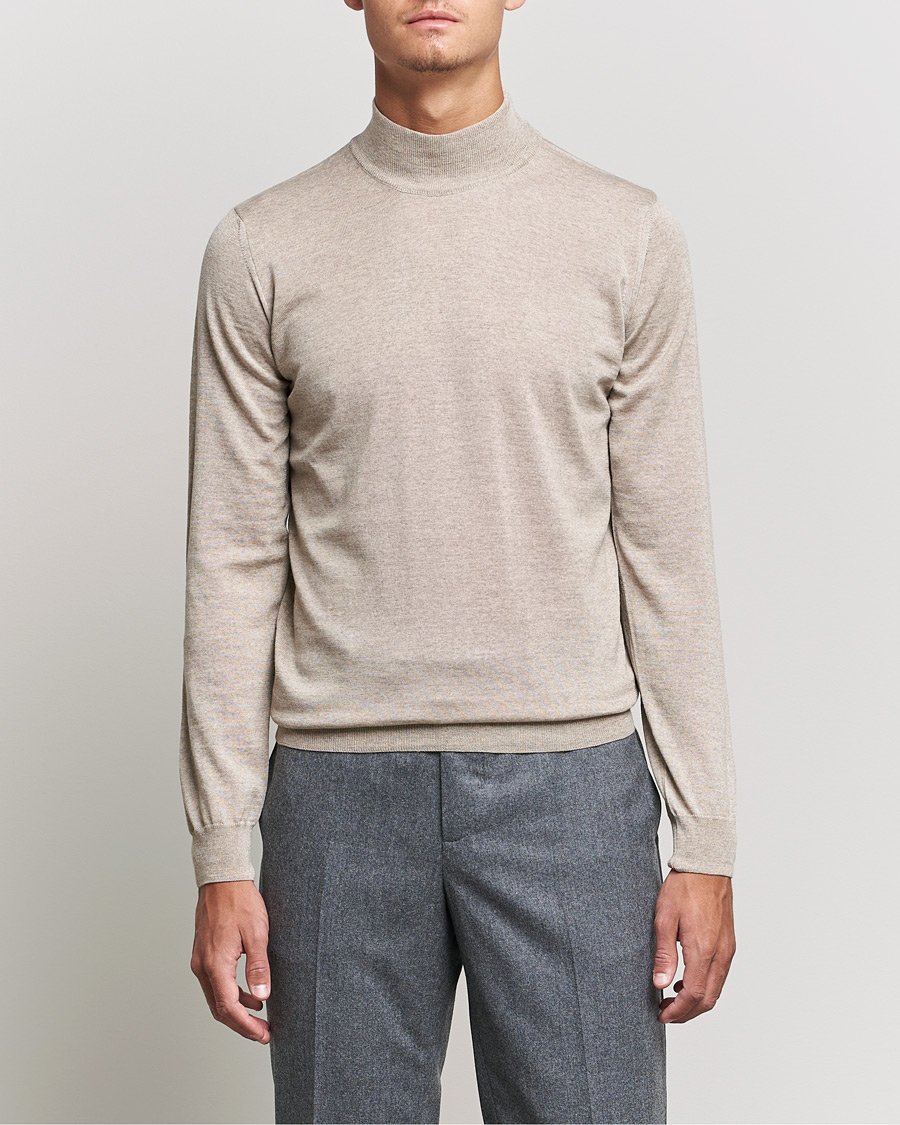 Homme | Pulls Et Tricots | Oscar Jacobson | Hilton Extrafine Merino Mock Neck Beige