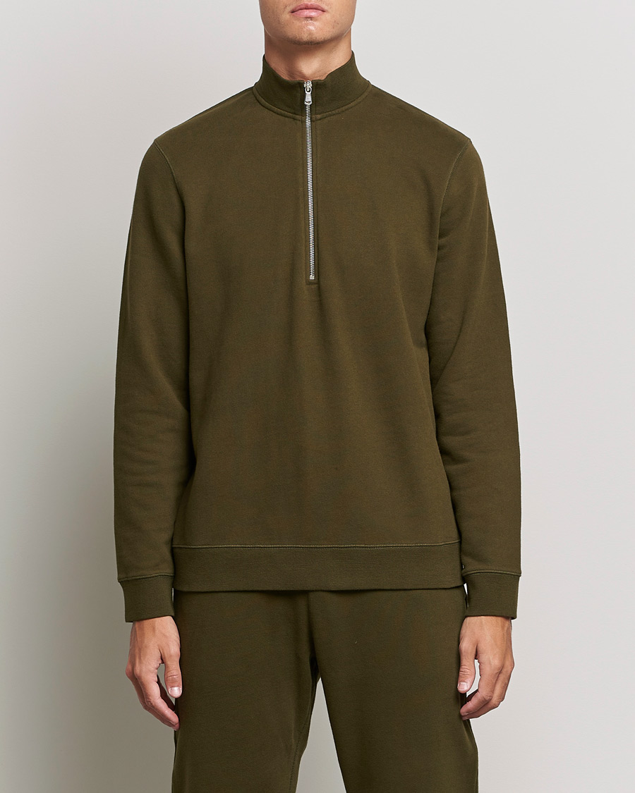 Homme | Pulls Et Tricots | Sunspel | Loopback Half Zip Sweatshirt Dark Moss