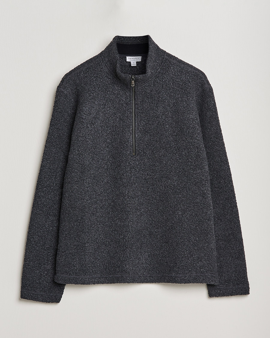 Homme | Pulls Et Tricots | Sunspel | Eco Wool Half Zip Fleece Charcoal Melange