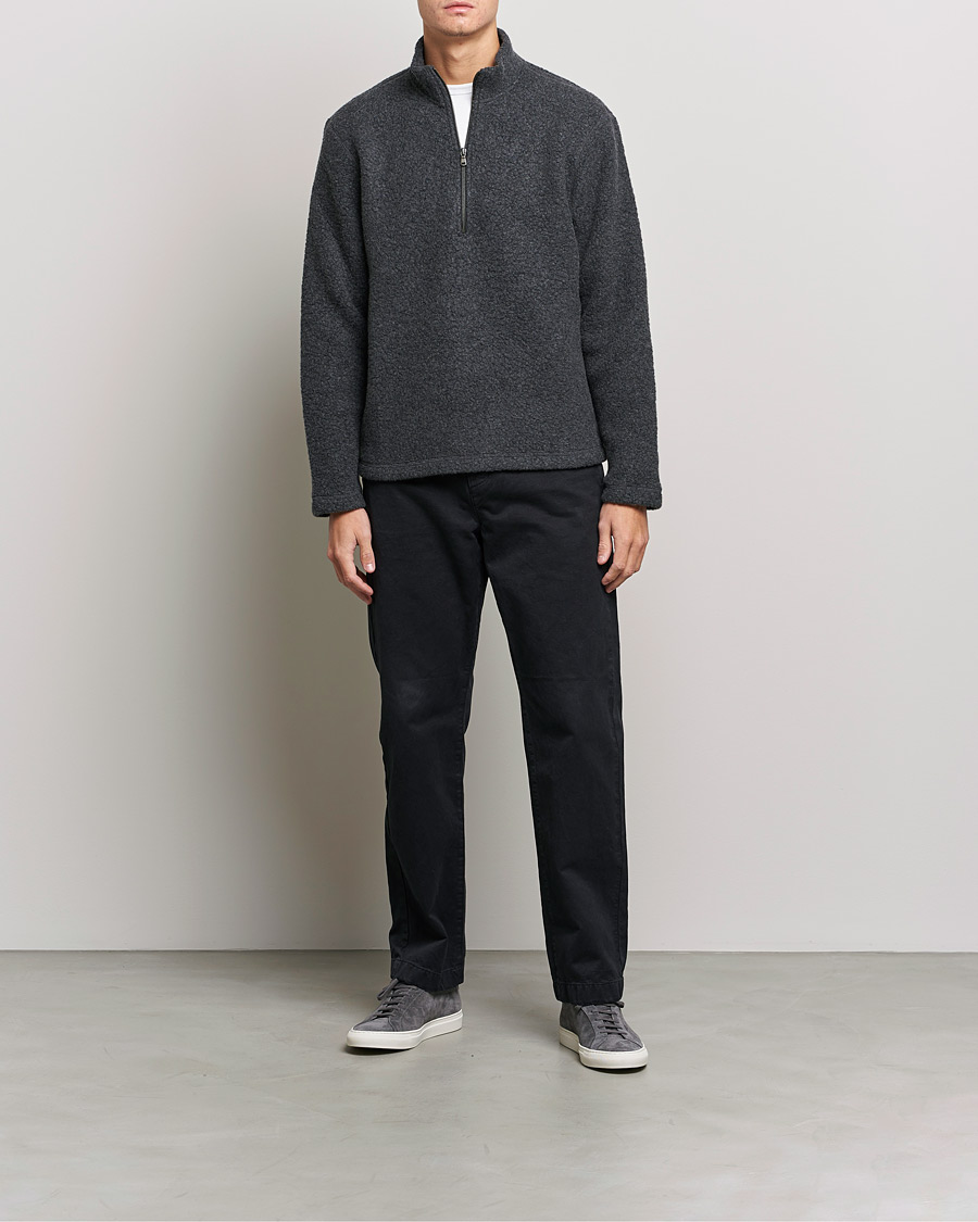 Homme | Pulls Et Tricots | Sunspel | Eco Wool Half Zip Fleece Charcoal Melange