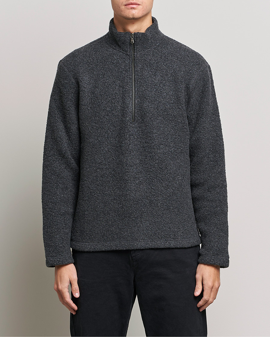 Homme | Pulls Et Tricots | Sunspel | Eco Wool Half Zip Fleece Charcoal Melange