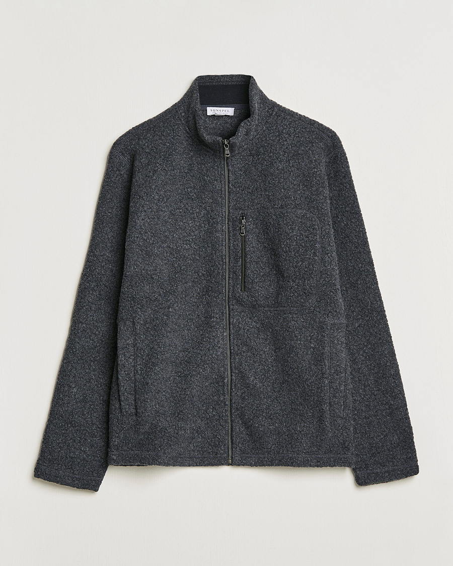 Homme | Pulls Et Tricots | Sunspel | Eco Wool Full Zip Fleece Jacket Charcoal Melange