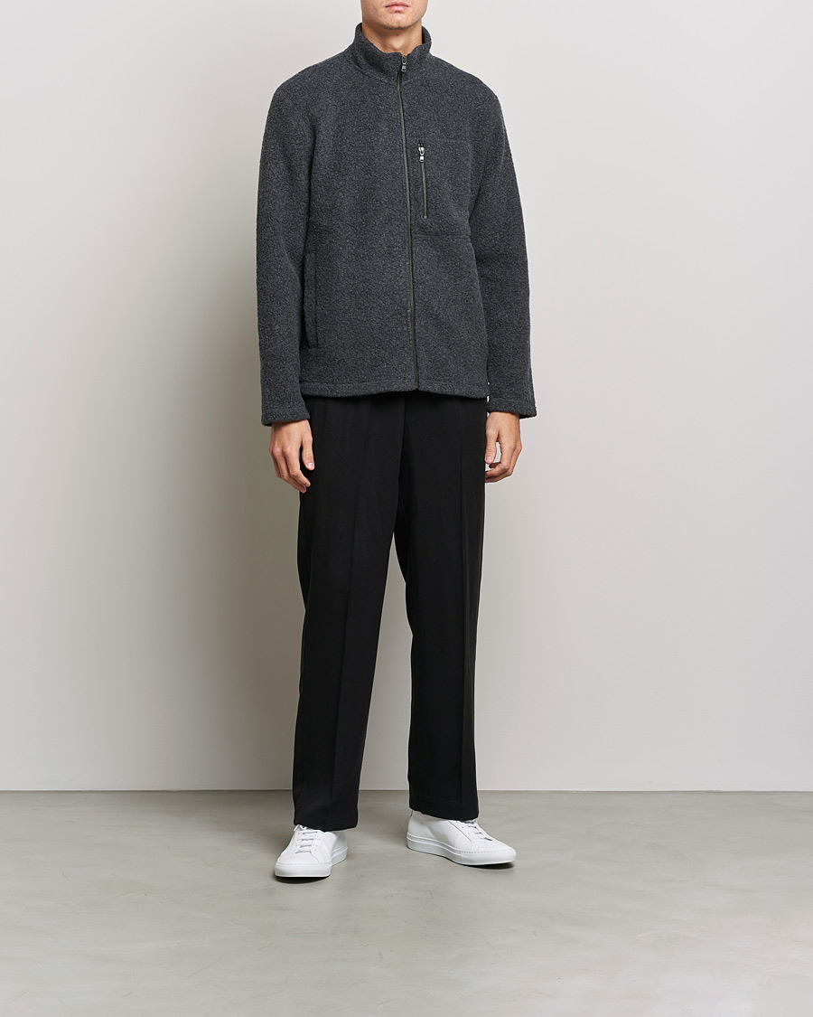Homme | Pulls Et Tricots | Sunspel | Eco Wool Full Zip Fleece Jacket Charcoal Melange