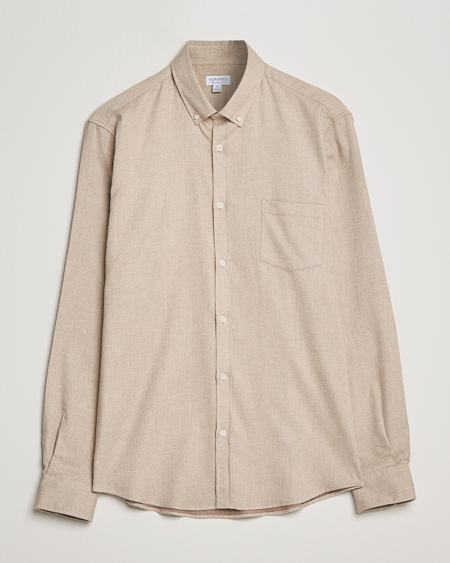 Homme | Chemises | Sunspel | Brushed Cotton Flannel Shirt Oatmeal Melange