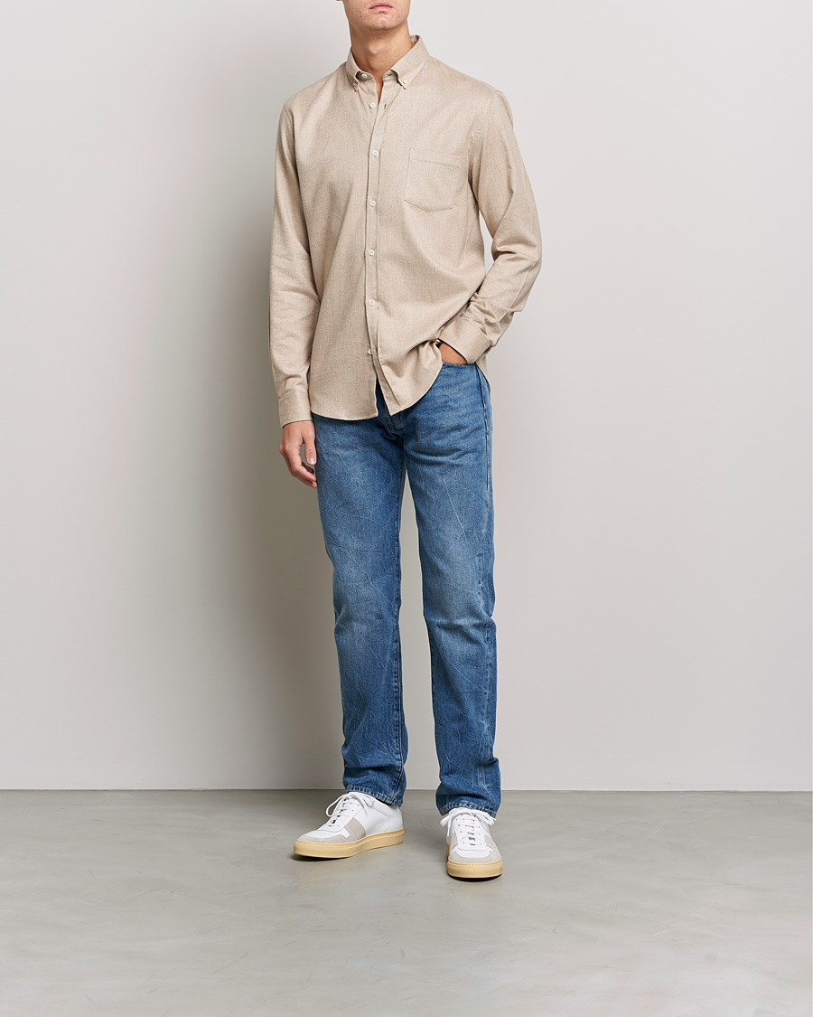 Homme | Chemises | Sunspel | Brushed Cotton Flannel Shirt Oatmeal Melange