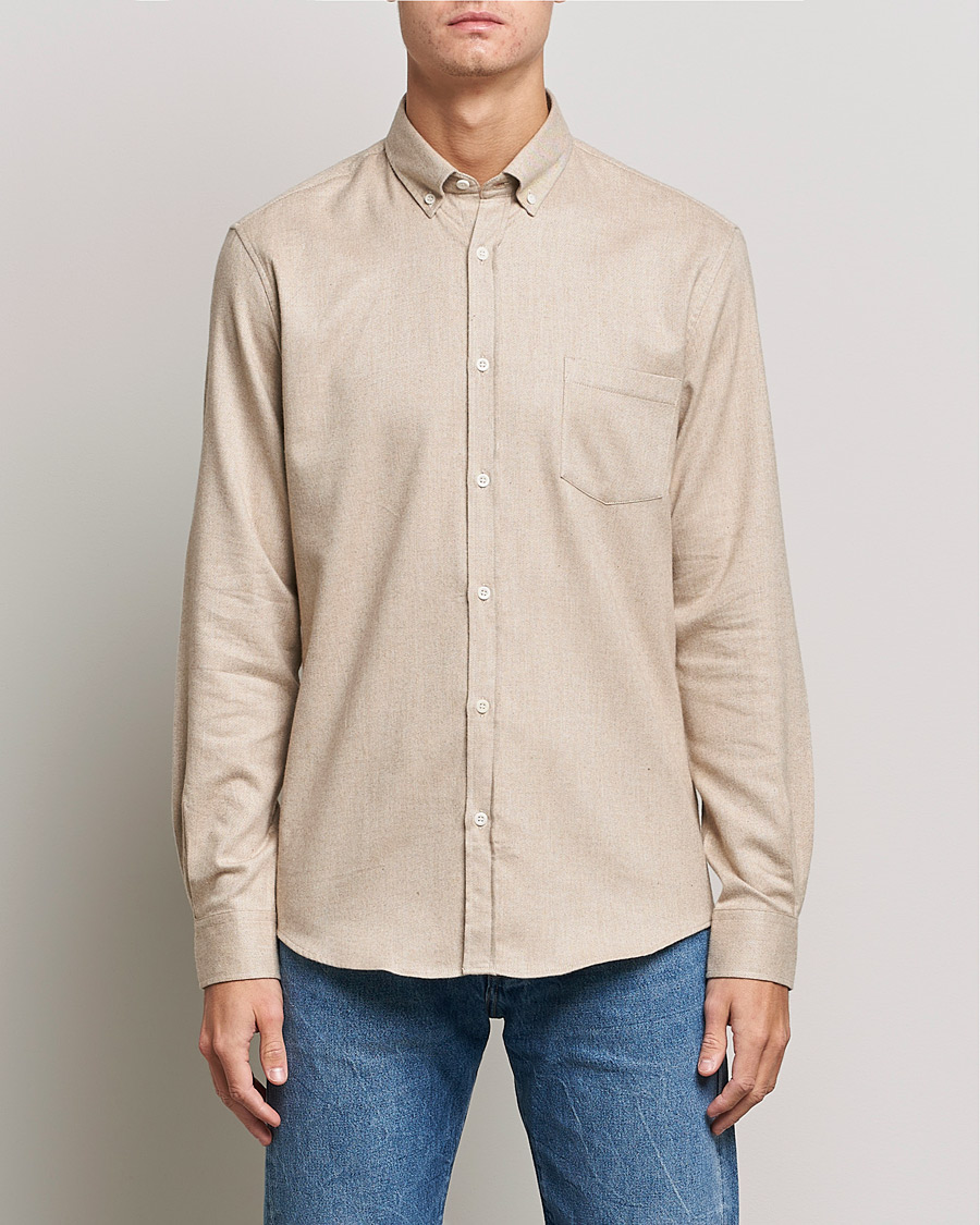 Homme | Chemises | Sunspel | Brushed Cotton Flannel Shirt Oatmeal Melange