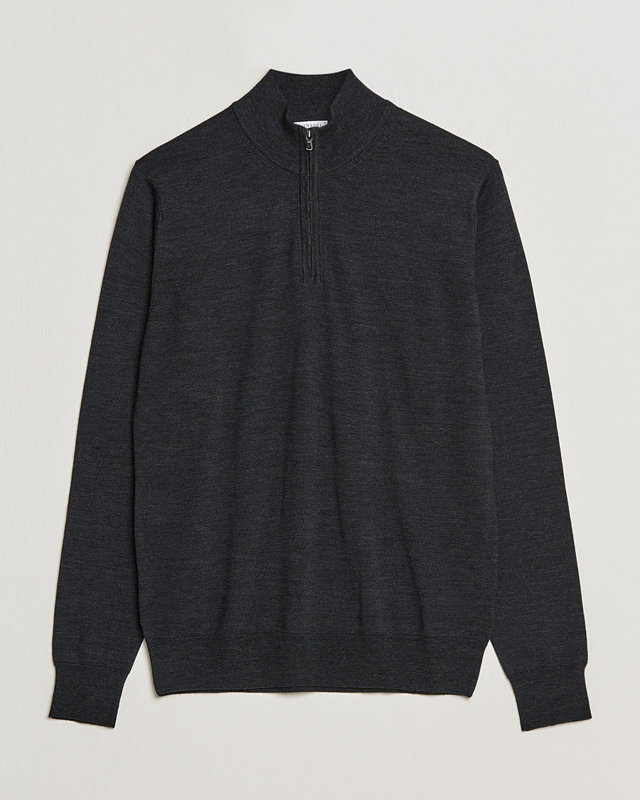 Homme | Pulls Et Tricots | Sunspel | Merino Half Zip Sweater Charcoal Melange
