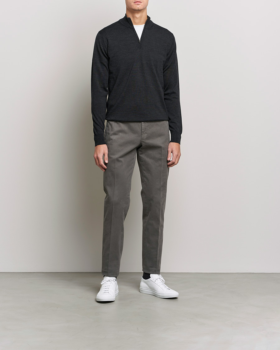 Homme | Pulls Et Tricots | Sunspel | Merino Half Zip Sweater Charcoal Melange