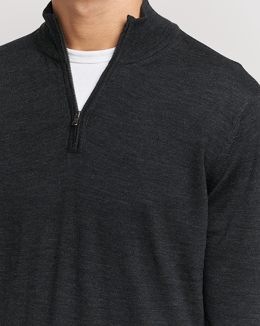 Homme | Pulls Et Tricots | Sunspel | Merino Half Zip Sweater Charcoal Melange