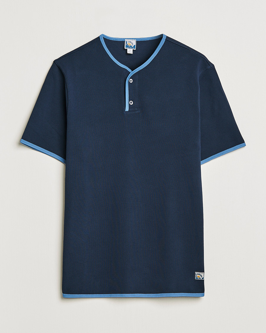 Homme | T-shirts | Sunspel | Paul Weller Heavy Cotton Pique Henley T-Shirt Navy