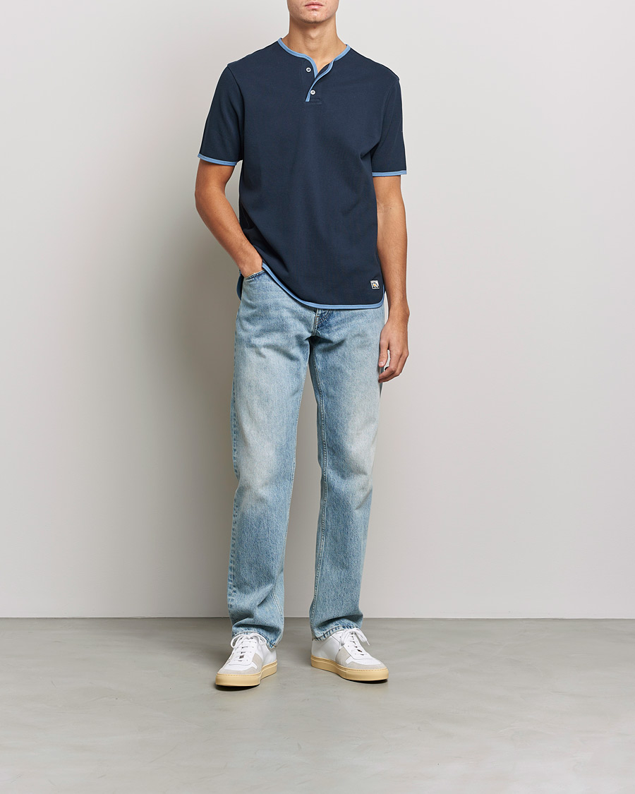 Homme | T-shirts | Sunspel | Paul Weller Heavy Cotton Pique Henley T-Shirt Navy