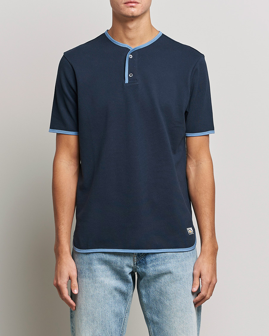 Homme | T-shirts | Sunspel | Paul Weller Heavy Cotton Pique Henley T-Shirt Navy