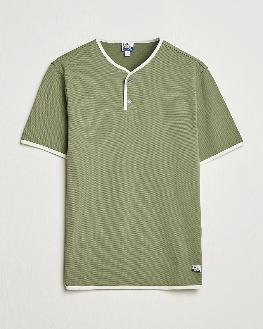 Homme | T-shirts | Sunspel | Paul Weller Heavy Cotton Pique Henley T-Shirt Dark Sage