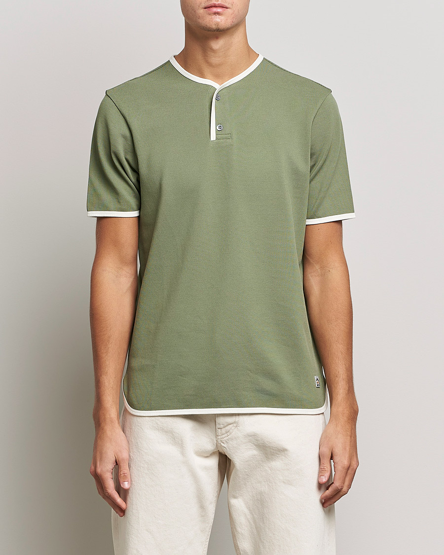 Homme | T-shirts | Sunspel | Paul Weller Heavy Cotton Pique Henley T-Shirt Dark Sage