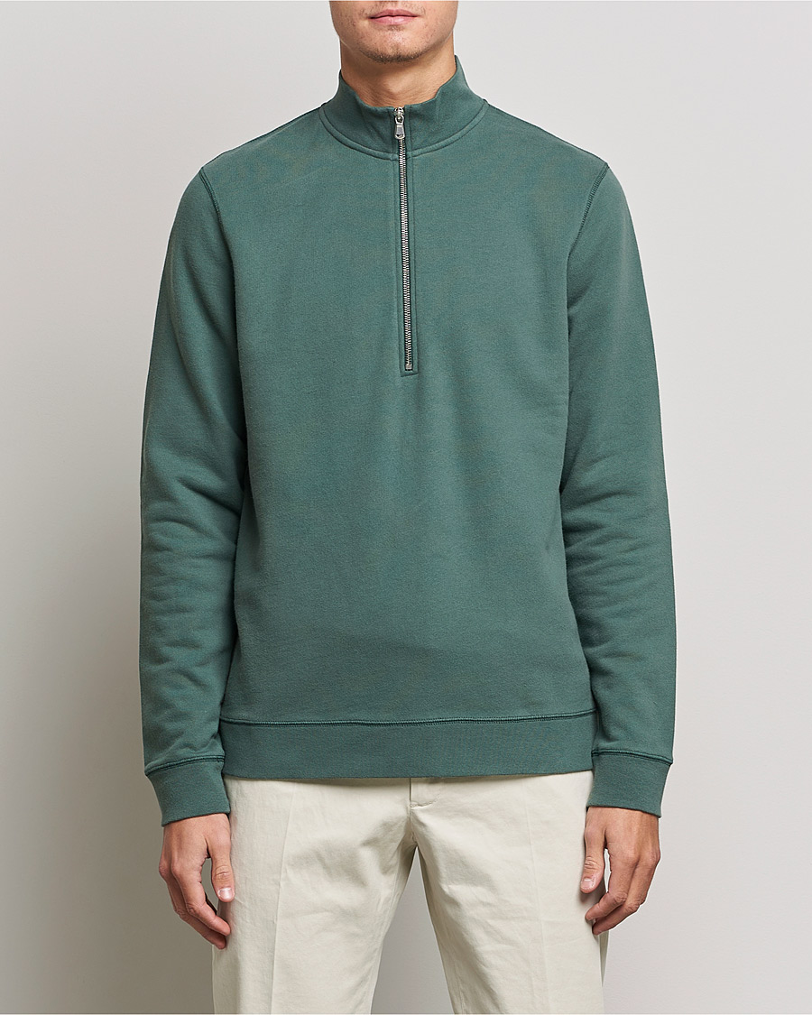 Homme | Soldes Vêtements | Sunspel | Loopback Half Zip Sweatshirt Racing Green