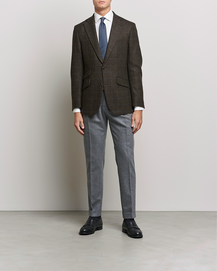 Homme | Blazers | Walker Slater | Edward Lambswool Windowpane Blazer Dark Brown