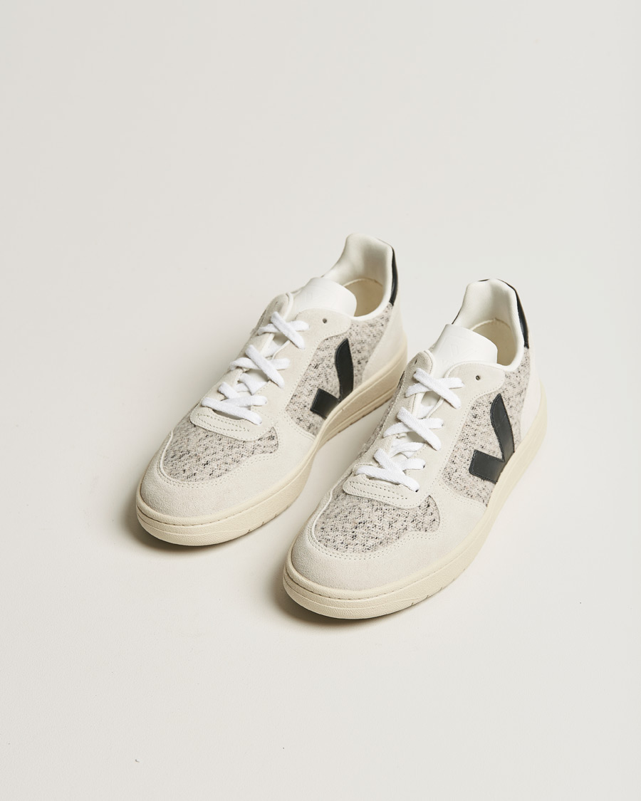 Homme | Veja V-10 Flannel Leather Sneaker Snow/Black | Veja | V-10 Flannel Leather Sneaker Snow/Black