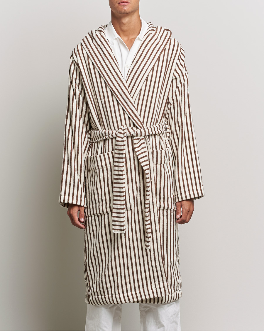 Homme | Peignoirs | Tekla | Organic Terry Hooded Bathrobe Kodiak Stripes