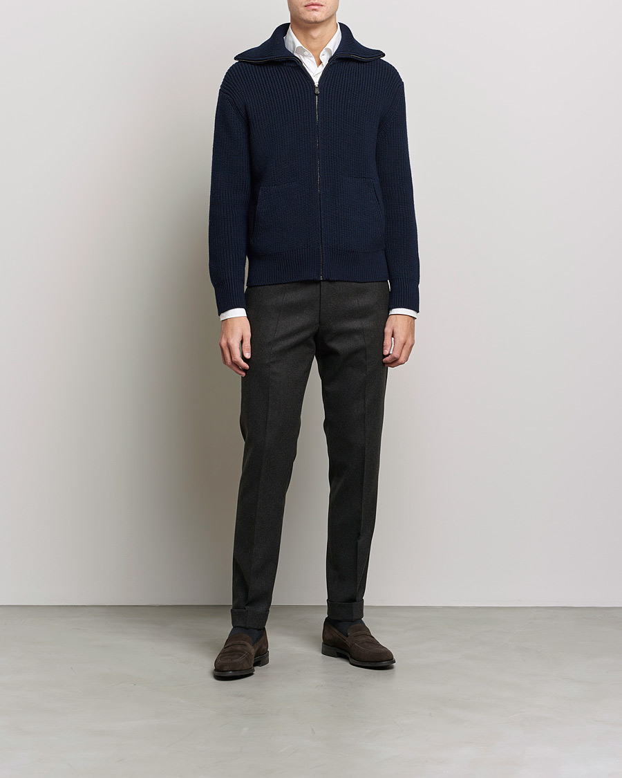 Homme | Pulls Et Tricots | Piacenza Cashmere | Heavy Zip Cardigan Navy